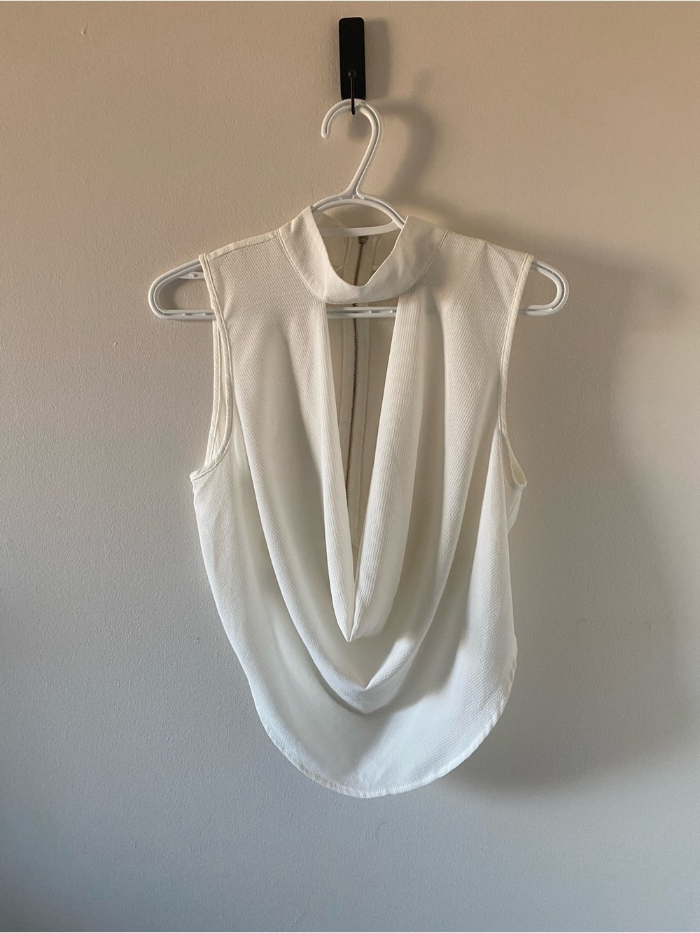 Ivory Draped Cowl Neck Sleeveless Top